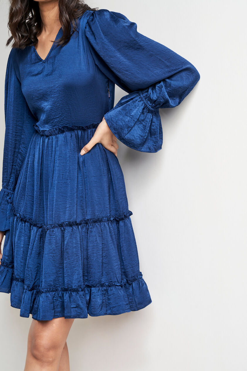 Navy Solid Flared Dress, Navy, image 6